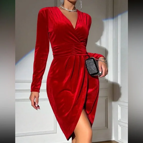 Luxe ruched party formal velvet dress